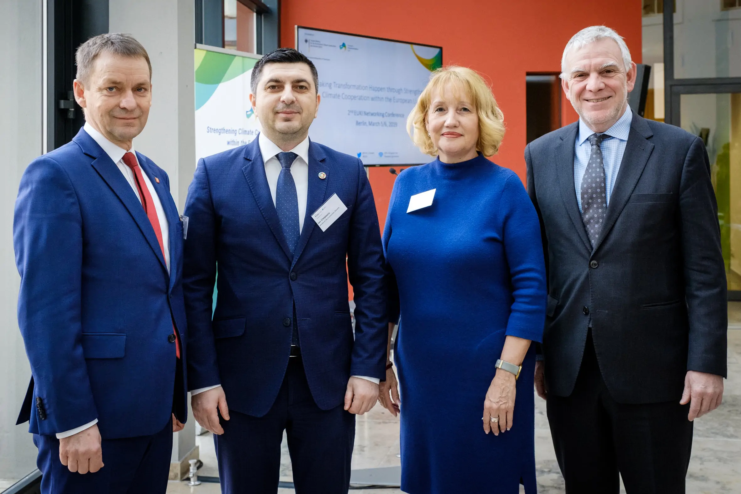 State secretaries and mayors spoke about the importance of the EUKI. From l-r, Leszek Tabor, Ion Cîmpeanu, Susanne Geils, Jochen Flasbarth. Photo: GIZ/ André Wagenzik