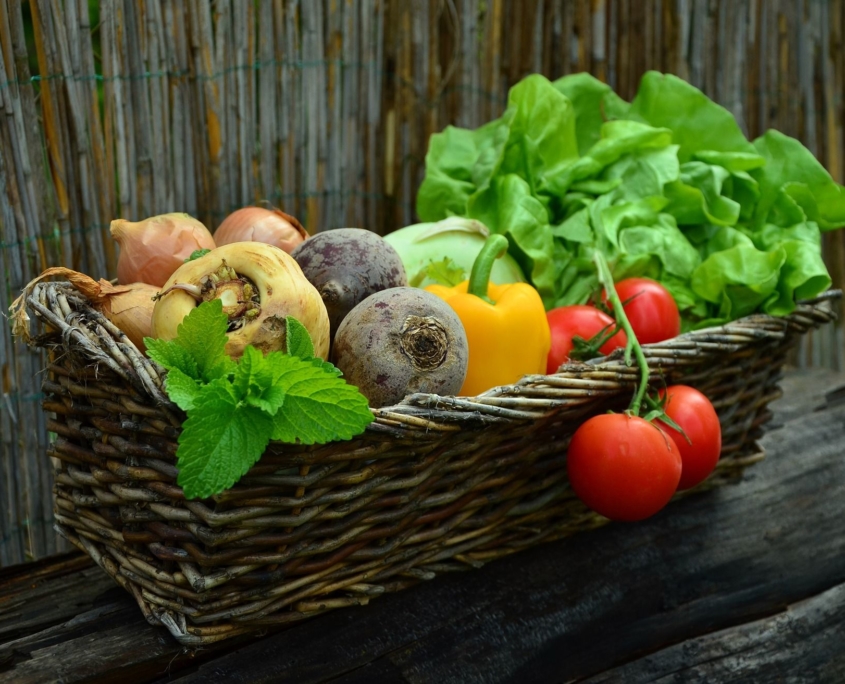 A basket with different kinds of vegetables