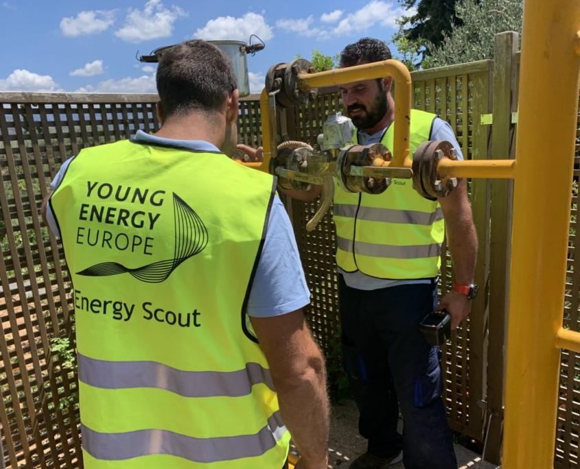 Energy Scouts Marinos Papadakis and Michael Pavlidis working on a roof
