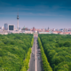Bird view of Berlin over Tiergarten Park, Brandenburg Gate and TV Tower