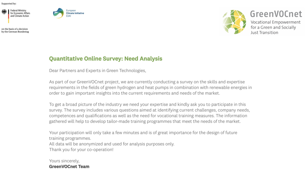 The GreenVocNet Team calls for participation in the following online survey.