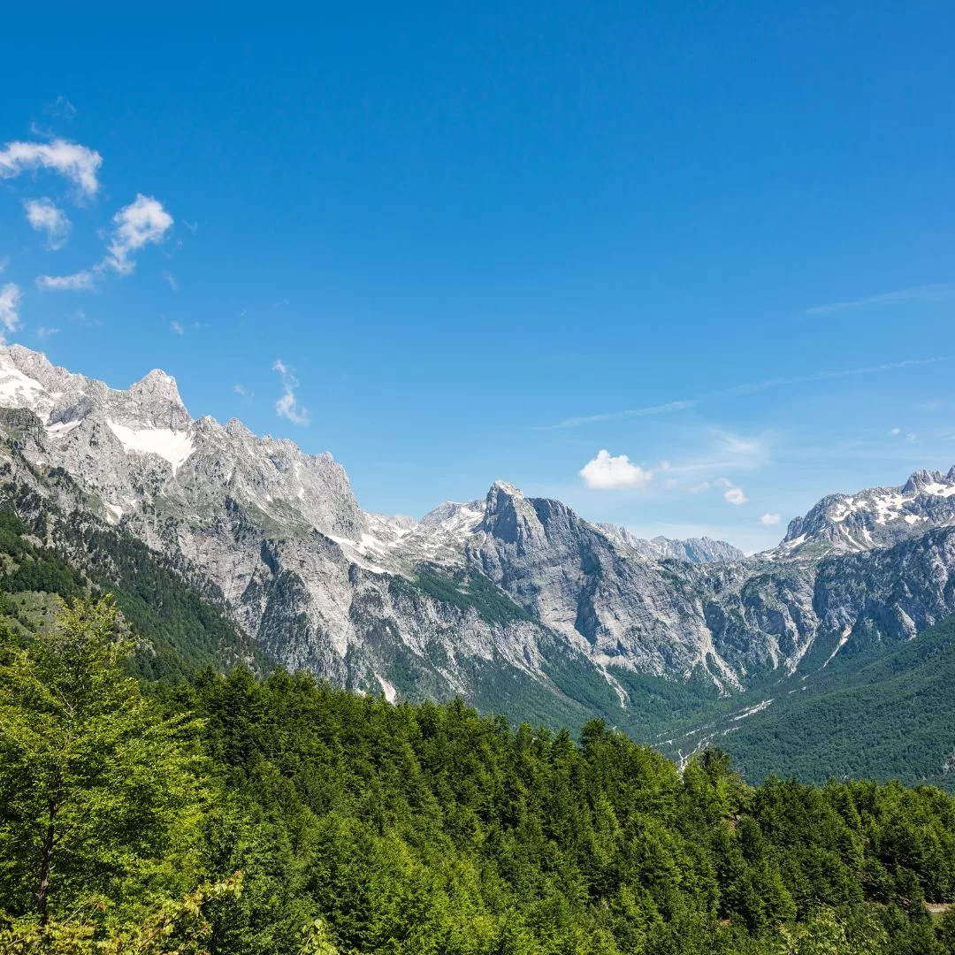 View of the Accursed Mountains near Theth, Albania.